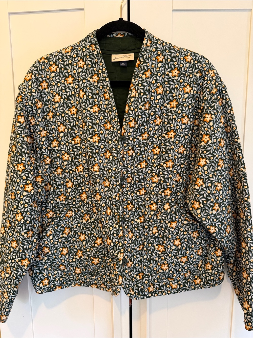 Universal Thread Quilted Floral Bomber Jacket - Green/Yellow